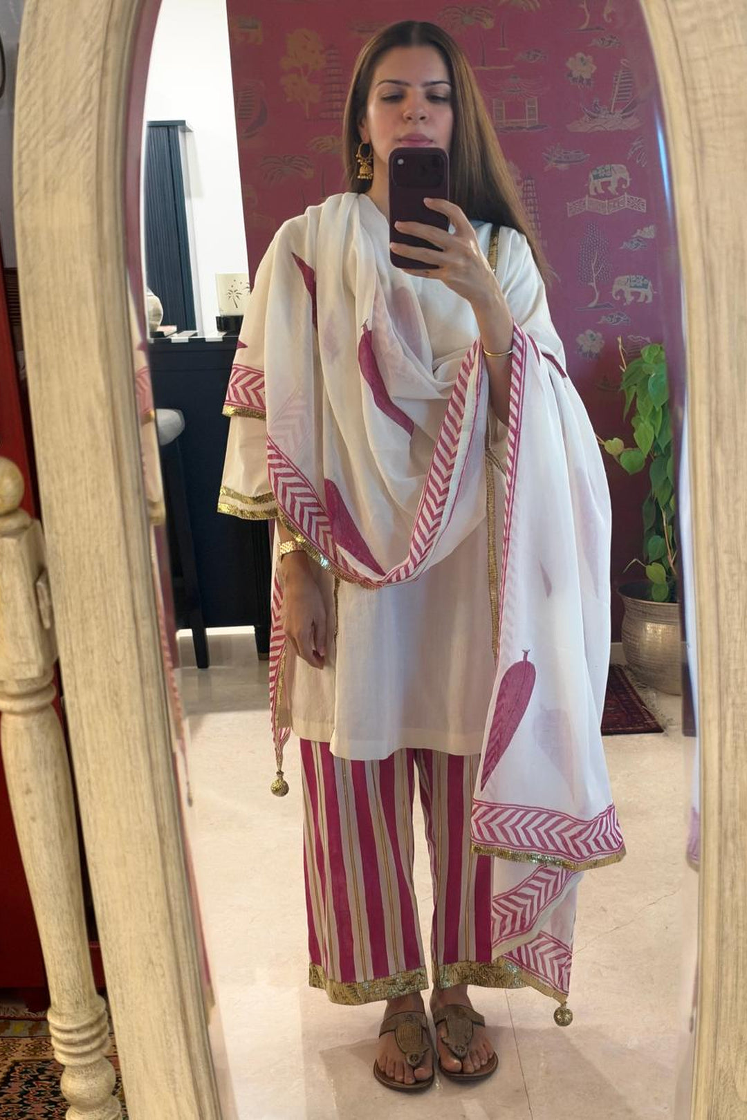 Boota Ivory choga set with chinar dupatta ( Set of 3 )