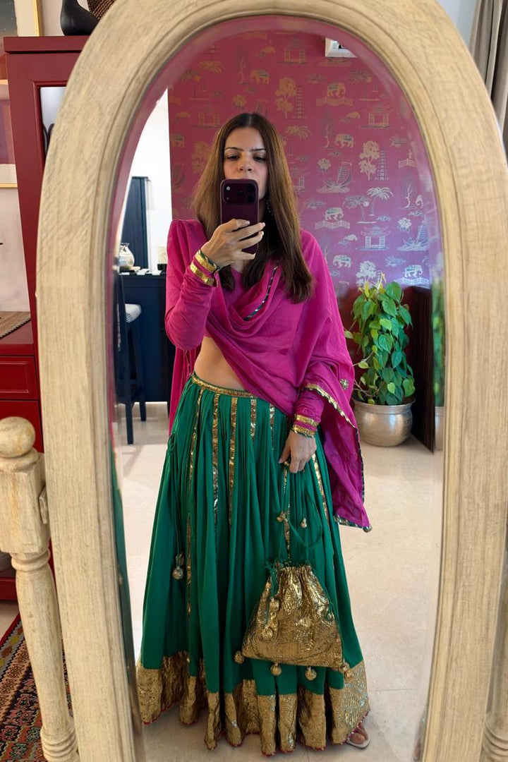 Boota Gulaabo blouse with green ghag and dupatta  (set of 3)