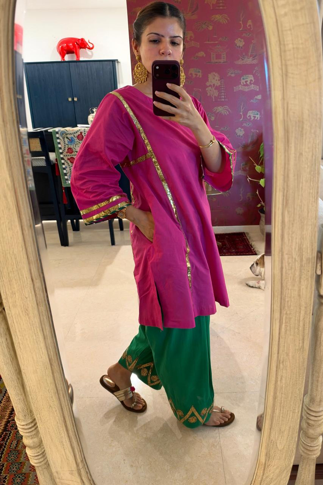 Boota Gulaabo choga with hariyali salwar - (Set of 2)