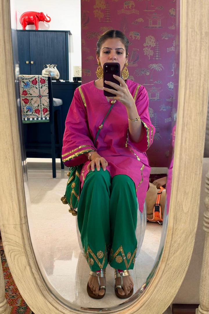 Boota Gulaabo choga with hariyali salwar - (Set of 2)