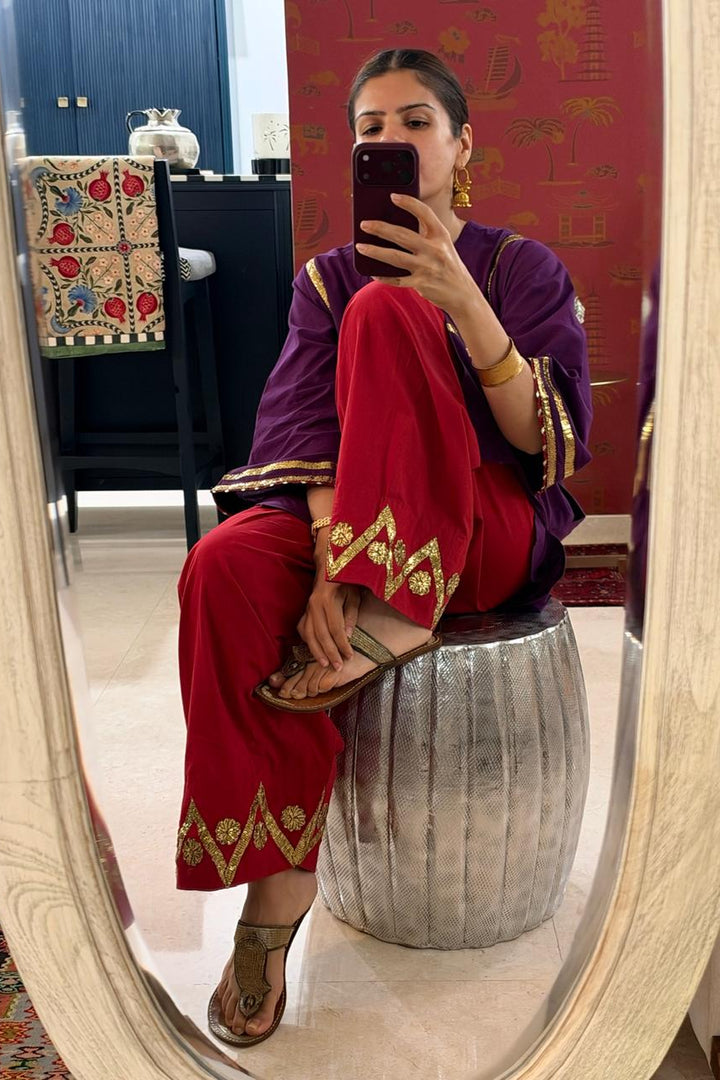 Boota jaamuni choga with sindoori salwar and dupatta (Set of 3)