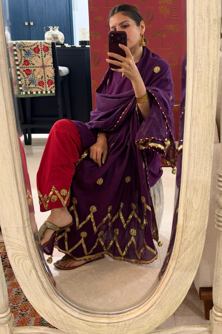 Boota jaamuni choga with sindoori salwar and dupatta (Set of 3)