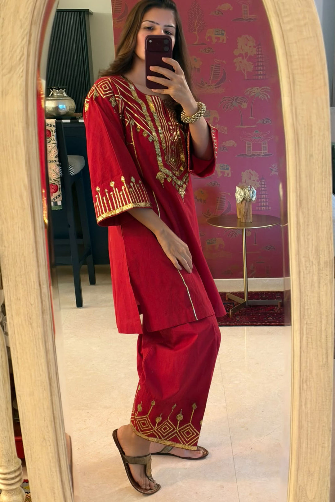 Boota Red Sindoori choga with salwar and dupatta (set of 3)