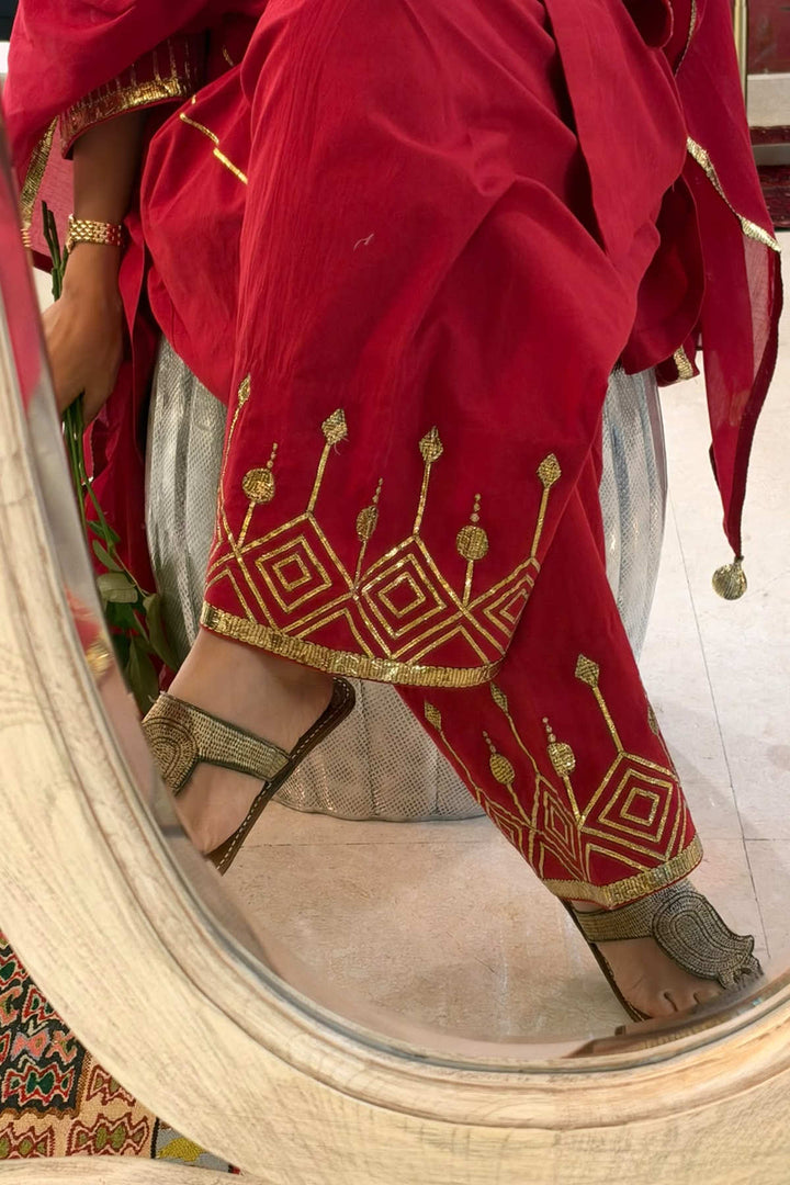 Boota Red Sindoori choga with salwar and dupatta (set of 3)