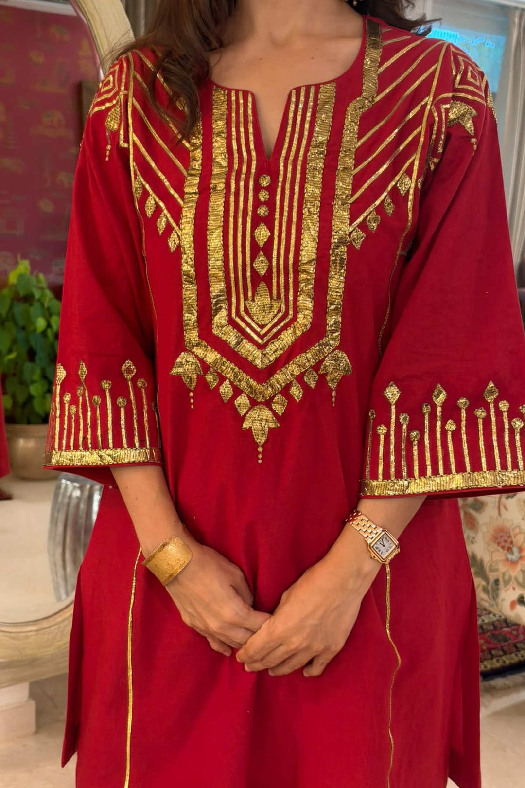 Boota Red Sindoori choga with salwar and dupatta (set of 3)