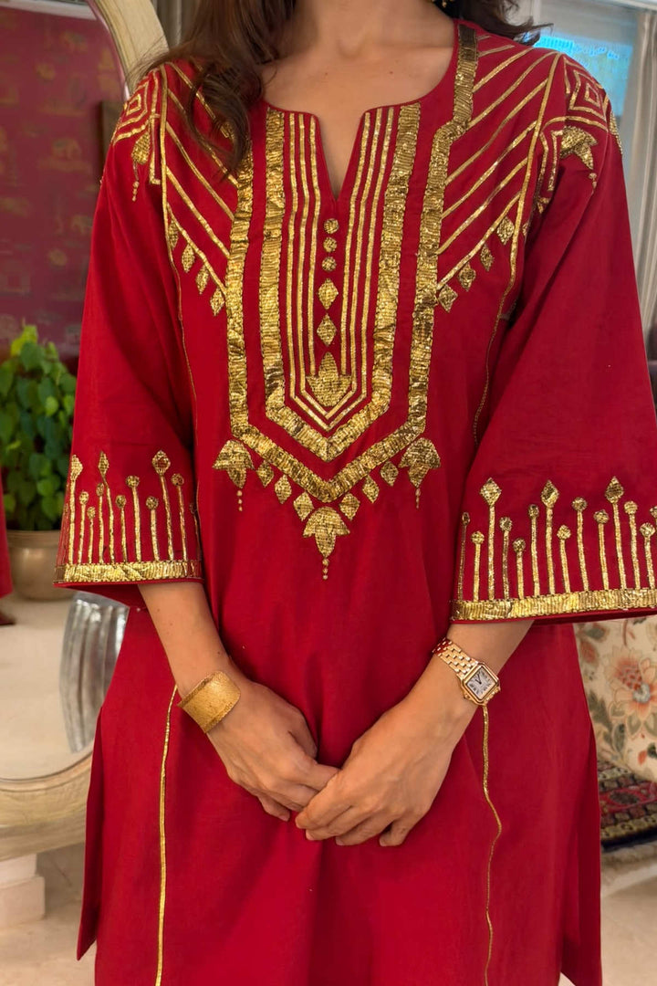 Boota Red Sindoori choga with salwar and dupatta (set of 3)