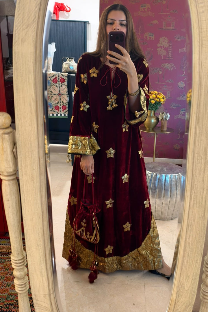 Boota phool gota velvet kaftan