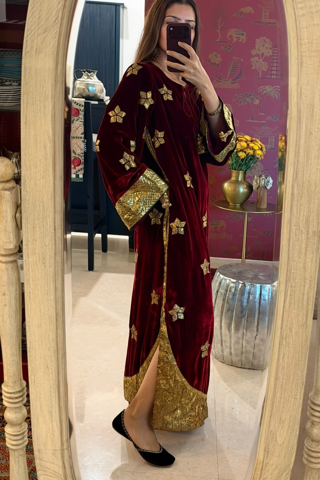 Boota phool gota velvet kaftan