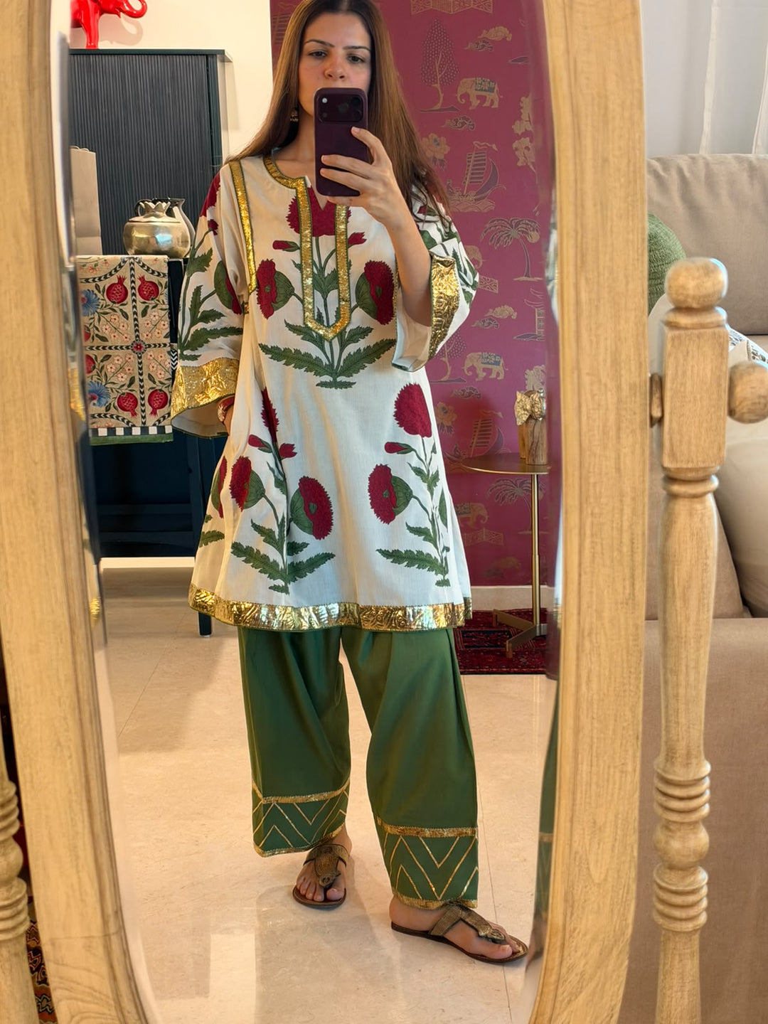 Boota Haseena choga set with striped dupatta
