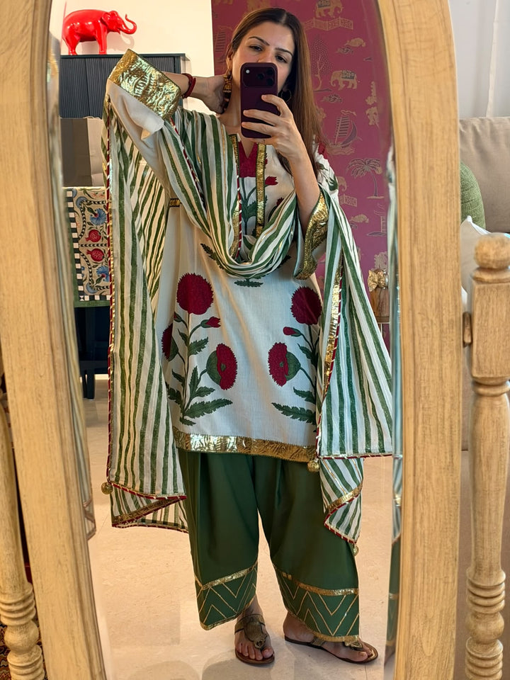 Boota Haseena choga set with striped dupatta