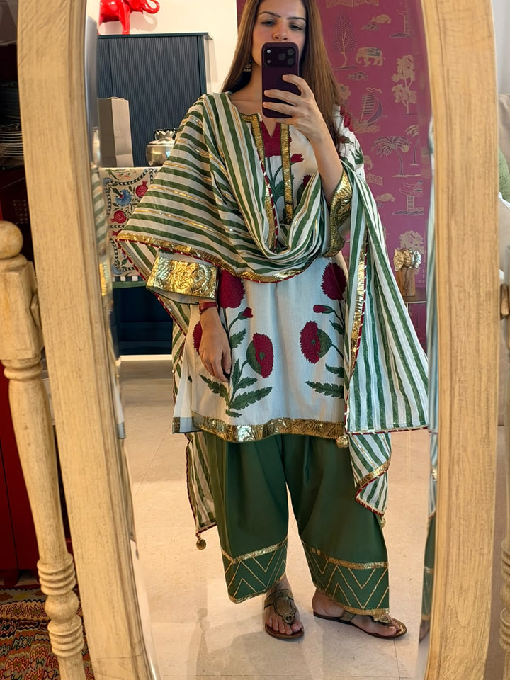Boota Haseena choga set with striped dupatta