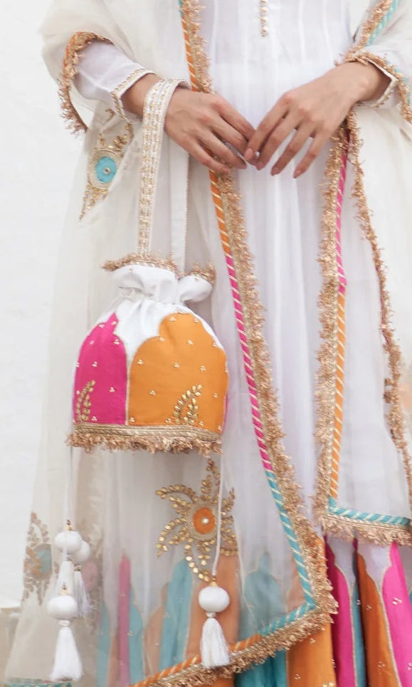 Jhilmil White Potli Bag