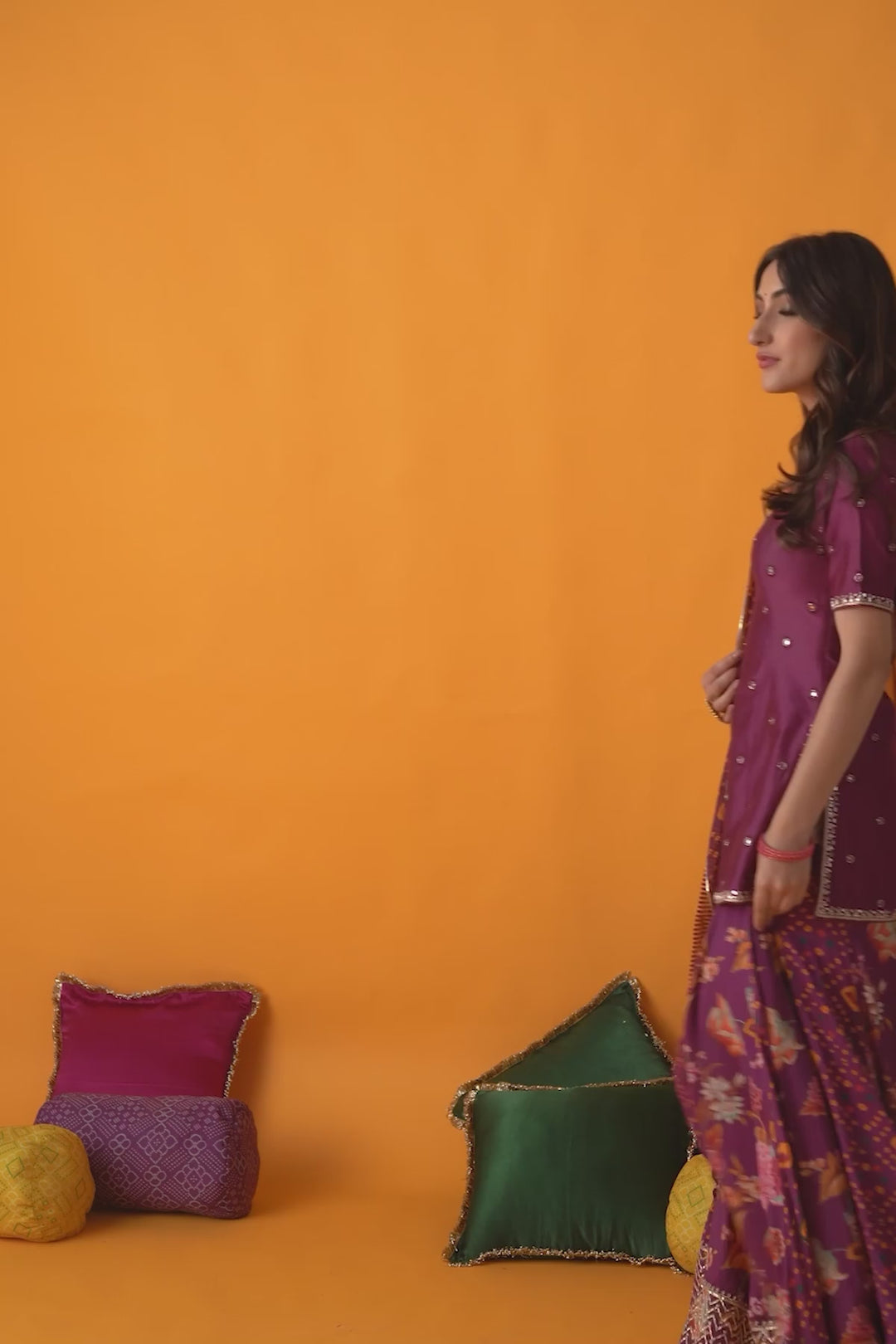 Rangreza 2.0 Bandhani Wine Embroidered Sharara Set  (Set of 3)