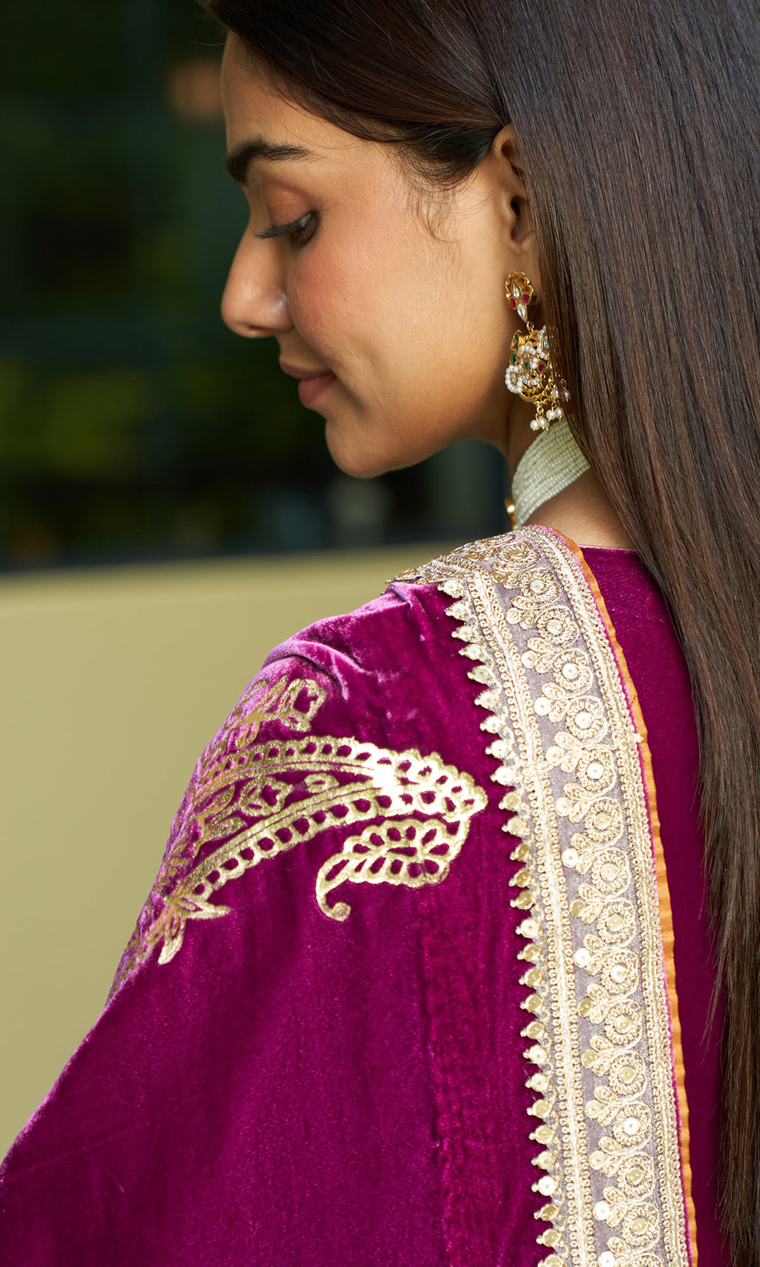 zooni foils fuschia pink kurta with mint green palazzo and shawl set of 3 sample10