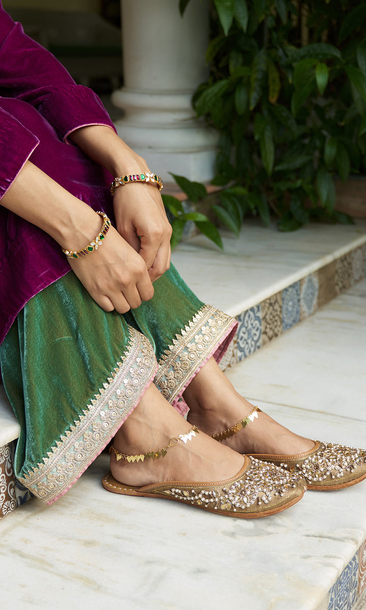 zooni foils fuschia pink kurta with mint green palazzo and shawl set of 3 sample11