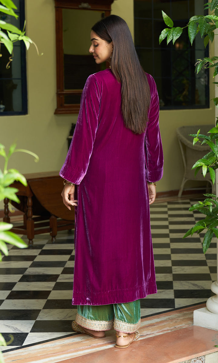 zooni foils fuschia pink kurta with mint green palazzo and shawl set of 3 sample6