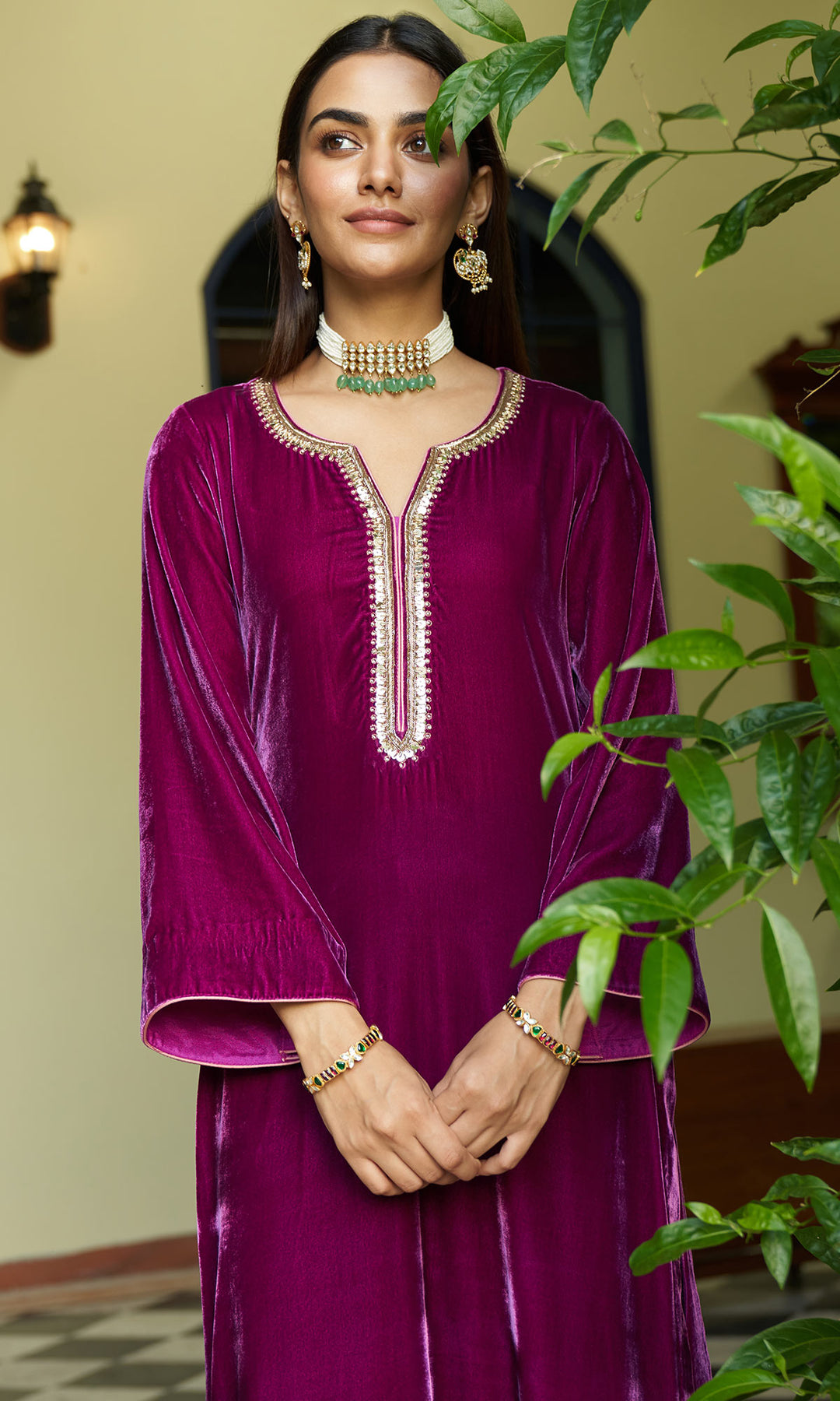 zooni foils fuschia pink kurta with mint green palazzo and shawl set of 3 sample7