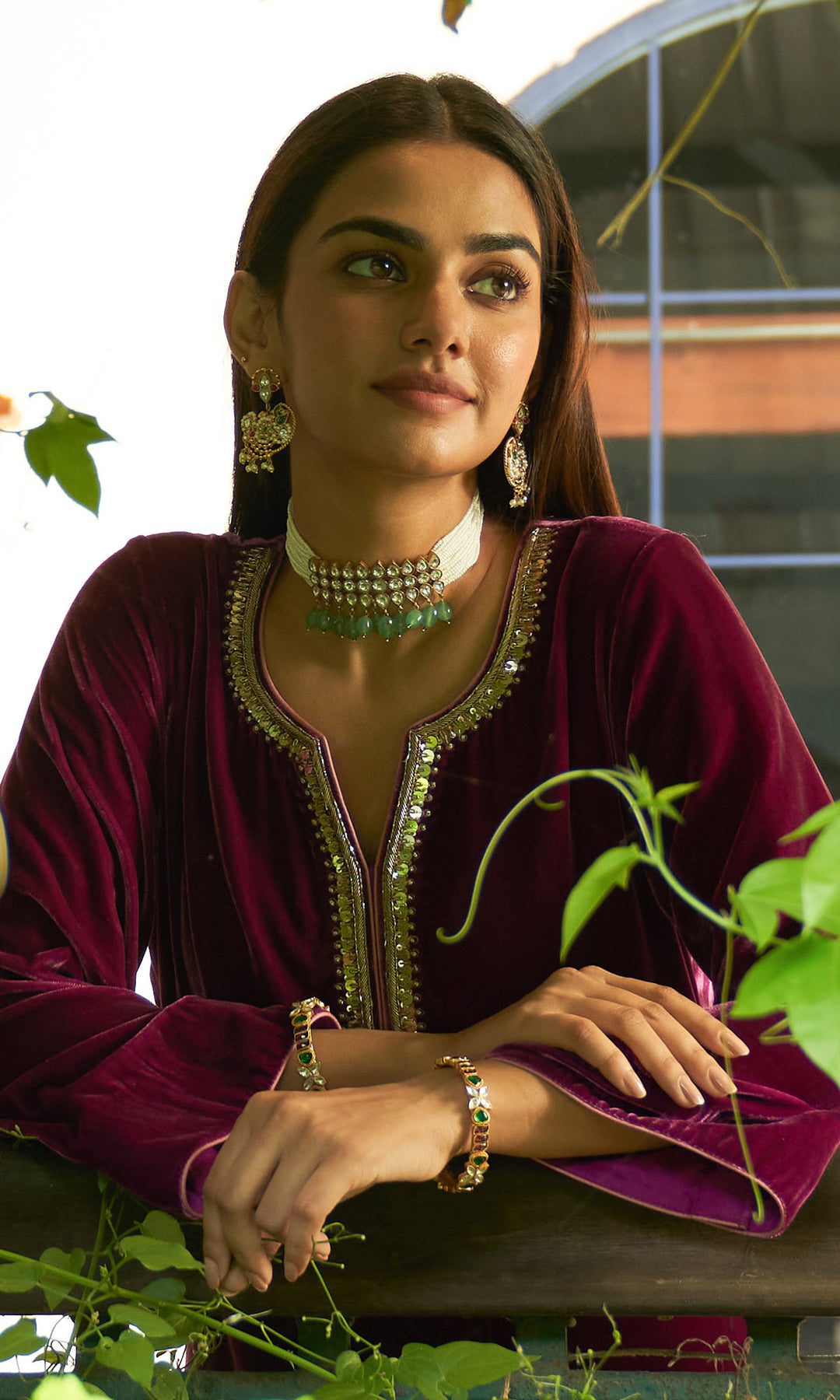 zooni foils fuschia pink kurta with mint green palazzo and shawl set of 3 sample8