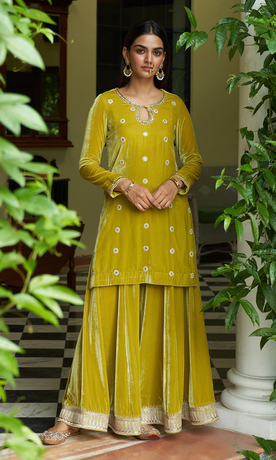 zooni foils lime Green kurta with sharara and shawl set of 3 sample2