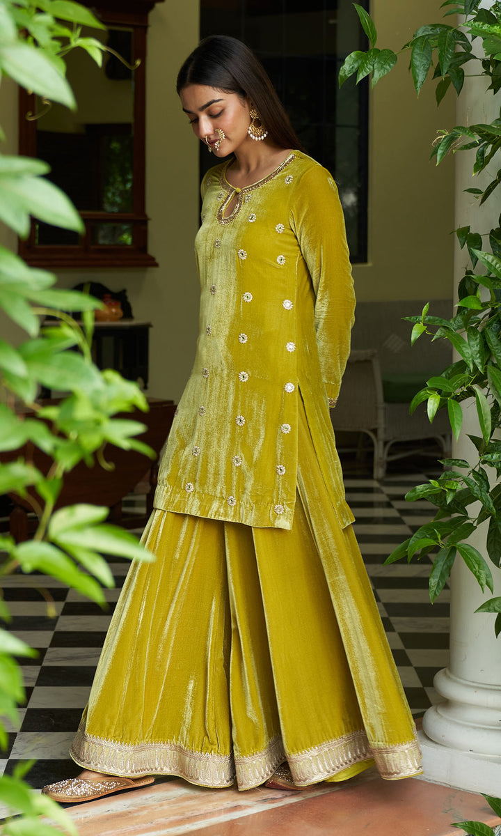 zooni foils lime Green kurta with sharara and shawl set of 3 sample3