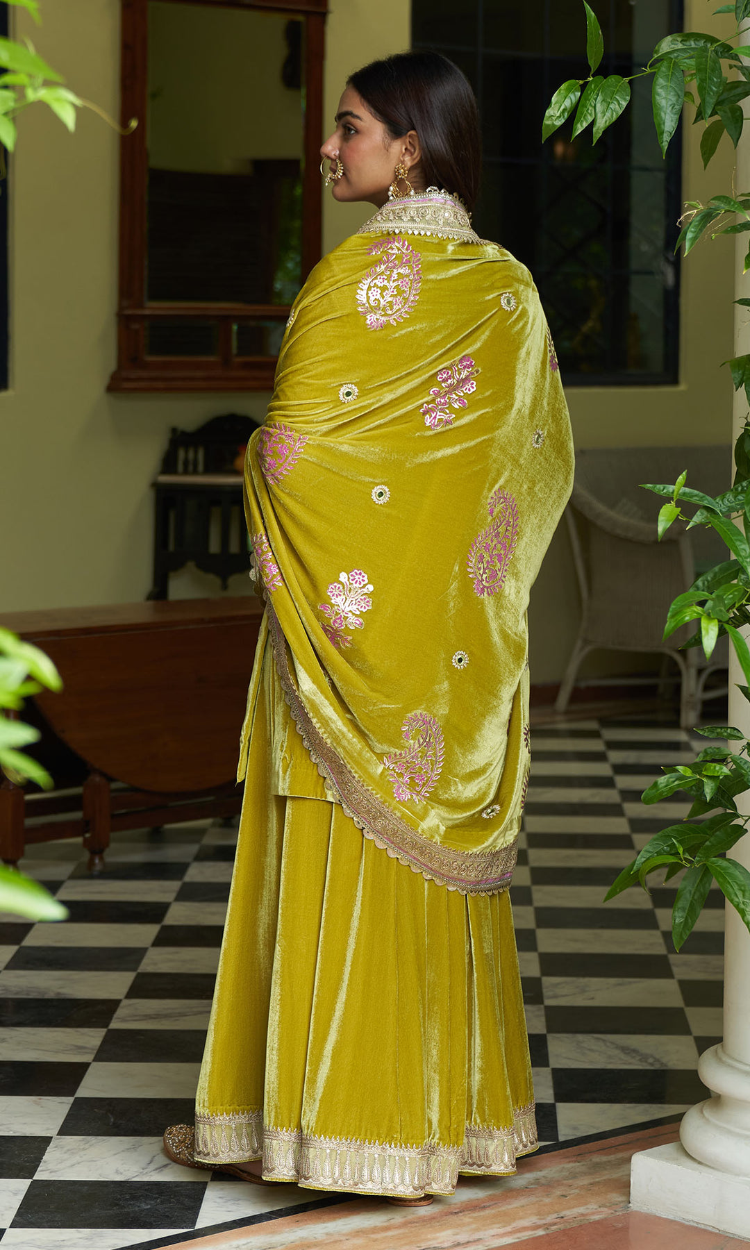 zooni foils lime Green kurta with sharara and shawl set of 3 sample4