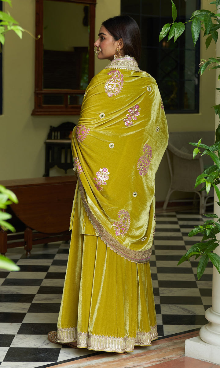 zooni foils lime Green kurta with sharara and shawl set of 3 sample4