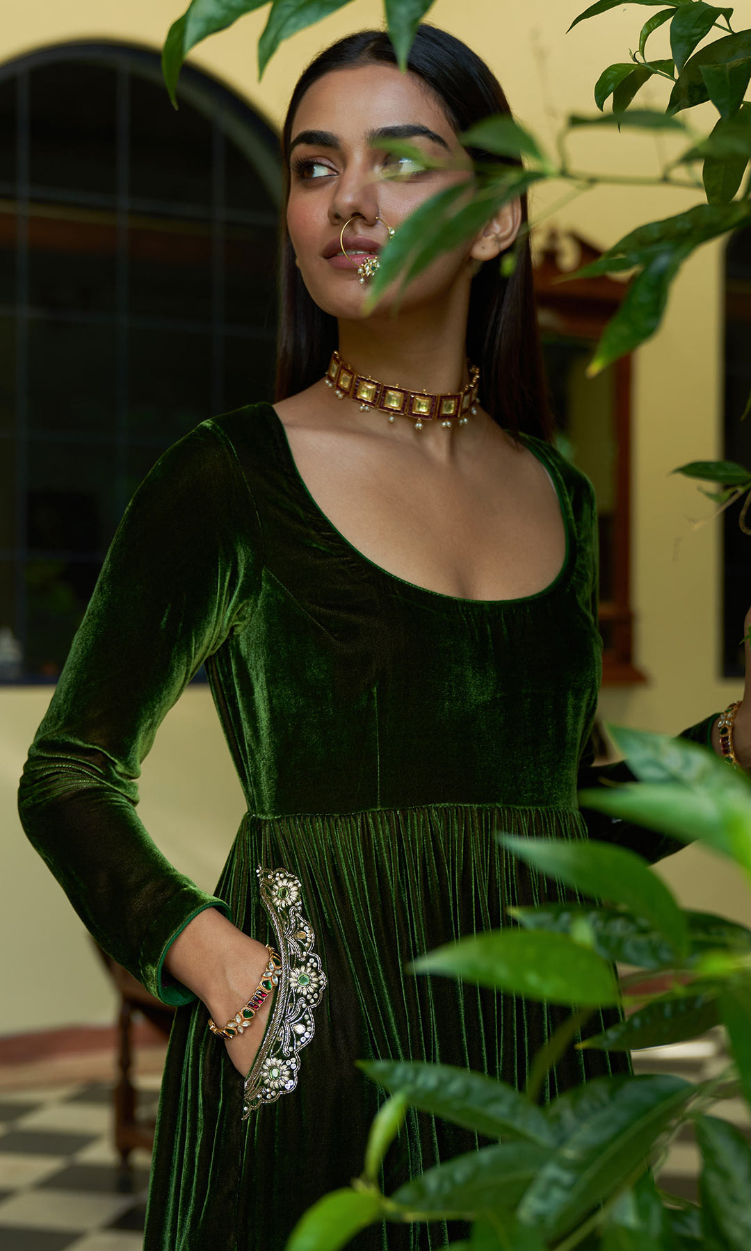 zooni foils olive green anarkali with palazzo and sapphire blue shawl sample6