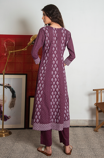 Ridhi Suri Maahru Wine Block Printed Kali Kurta With Straight Pant Set of 3