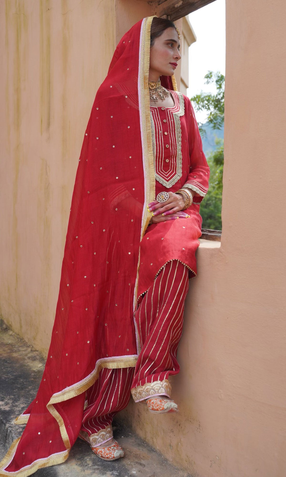 Tina Rathore in Rabab Red kurta with salwar and dupatta- set of 3 ...