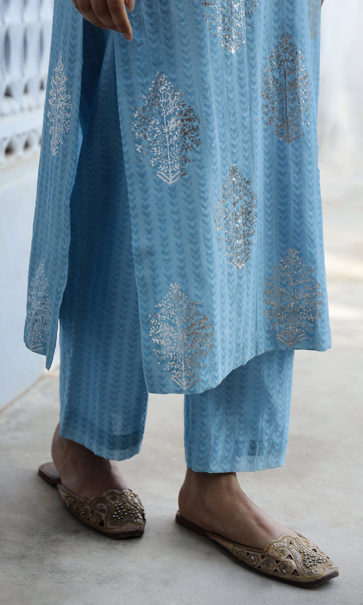 Summer Eid'23- Powder Blue Foil Printed Straight Suit Set of 3