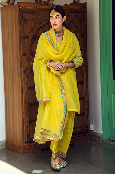 Ridhi Suri Aamna Shariff in Yellow kurta with salwar and dupatta- set of 3