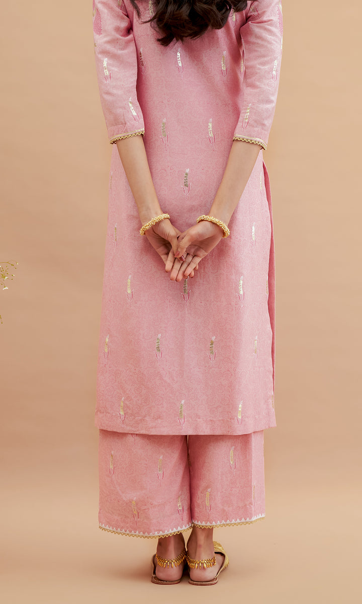 Rumi foils - Dusty Pink block printed kurta with palazzo and dupatta - set of 3