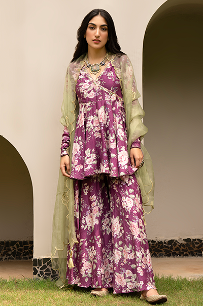 Ridhi Suri Falak Purple Angrakha with Sharara and Dupatta- Set of 3