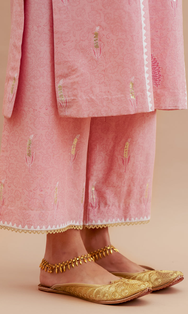Rumi foils - Dusty Pink block printed kurta with palazzo and dupatta - set of 3