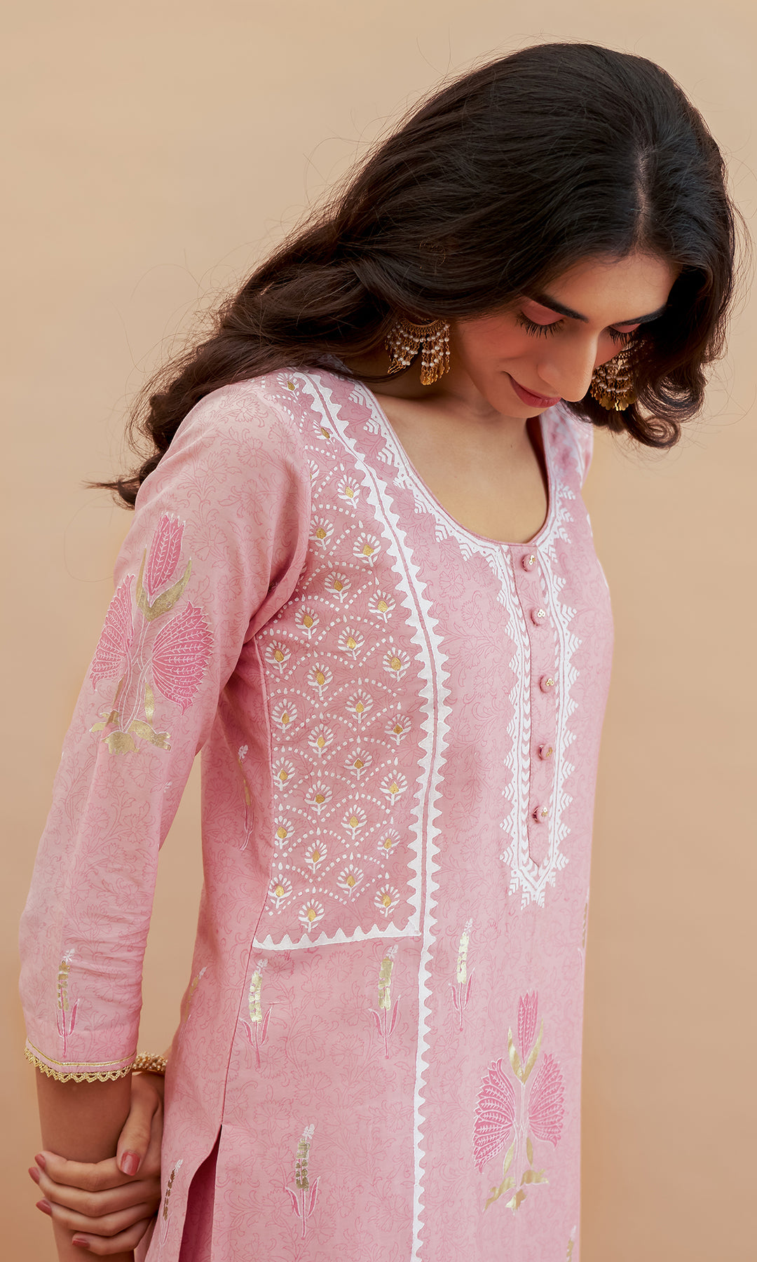 Rumi foils - Dusty Pink block printed kurta with palazzo and dupatta - set of 3