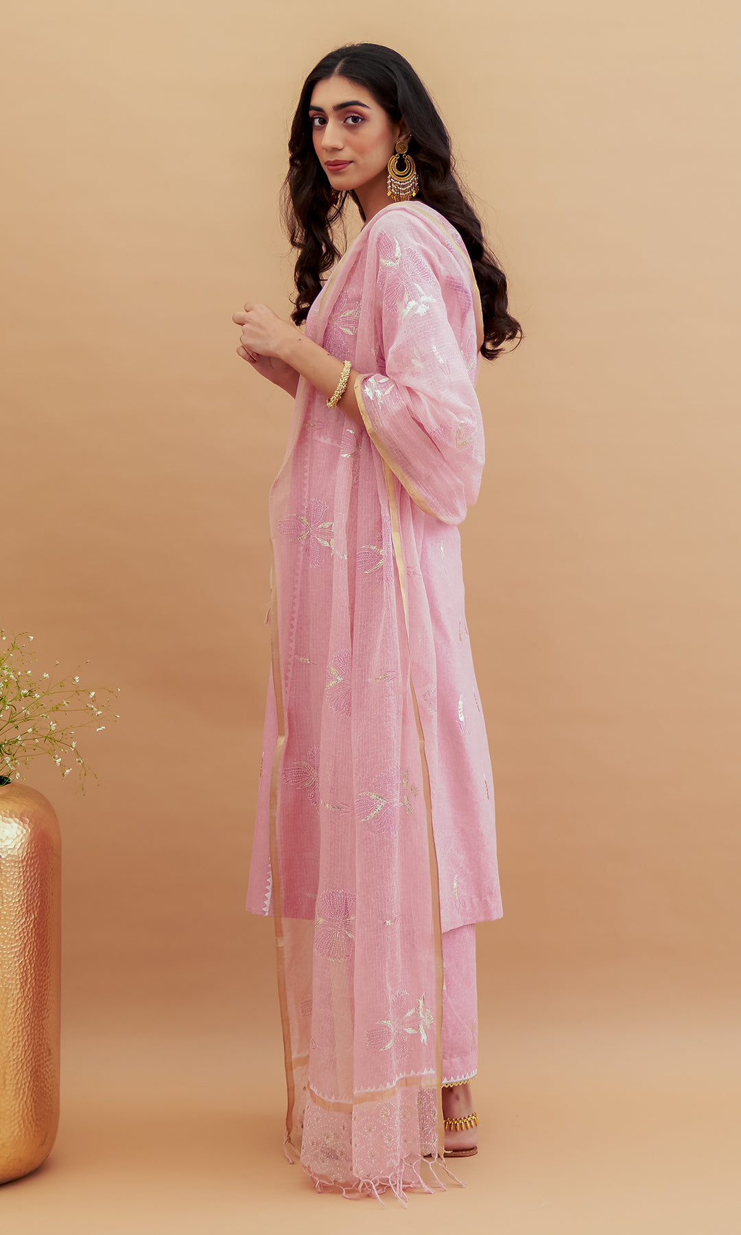 Rumi foils - Dusty Pink block printed kurta with palazzo and dupatta - set of 3