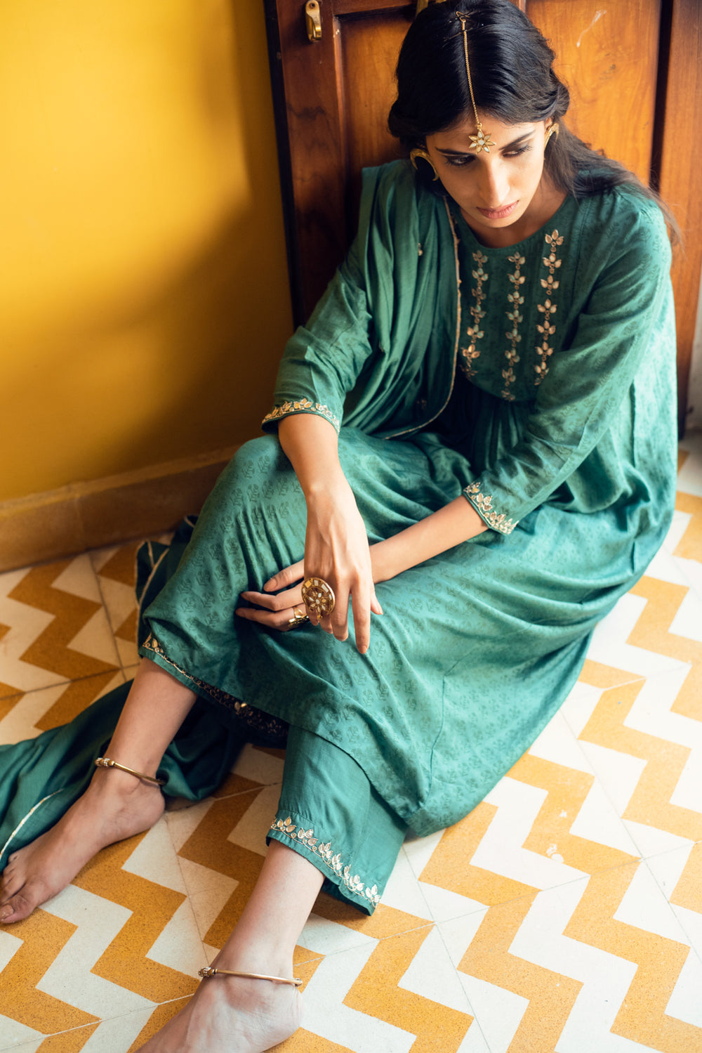 Ridhi Suri AAFREEN GREEN GOTA PATTI YOKE SET OF 3