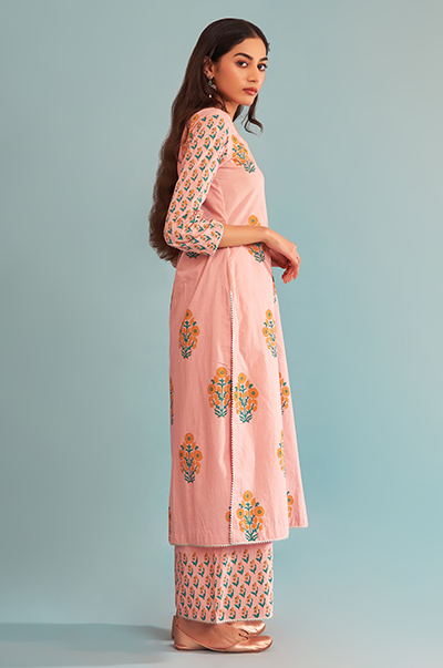 Ridhi Suri Just Cottons Pink straight kurta with palazzo and printed dupatta