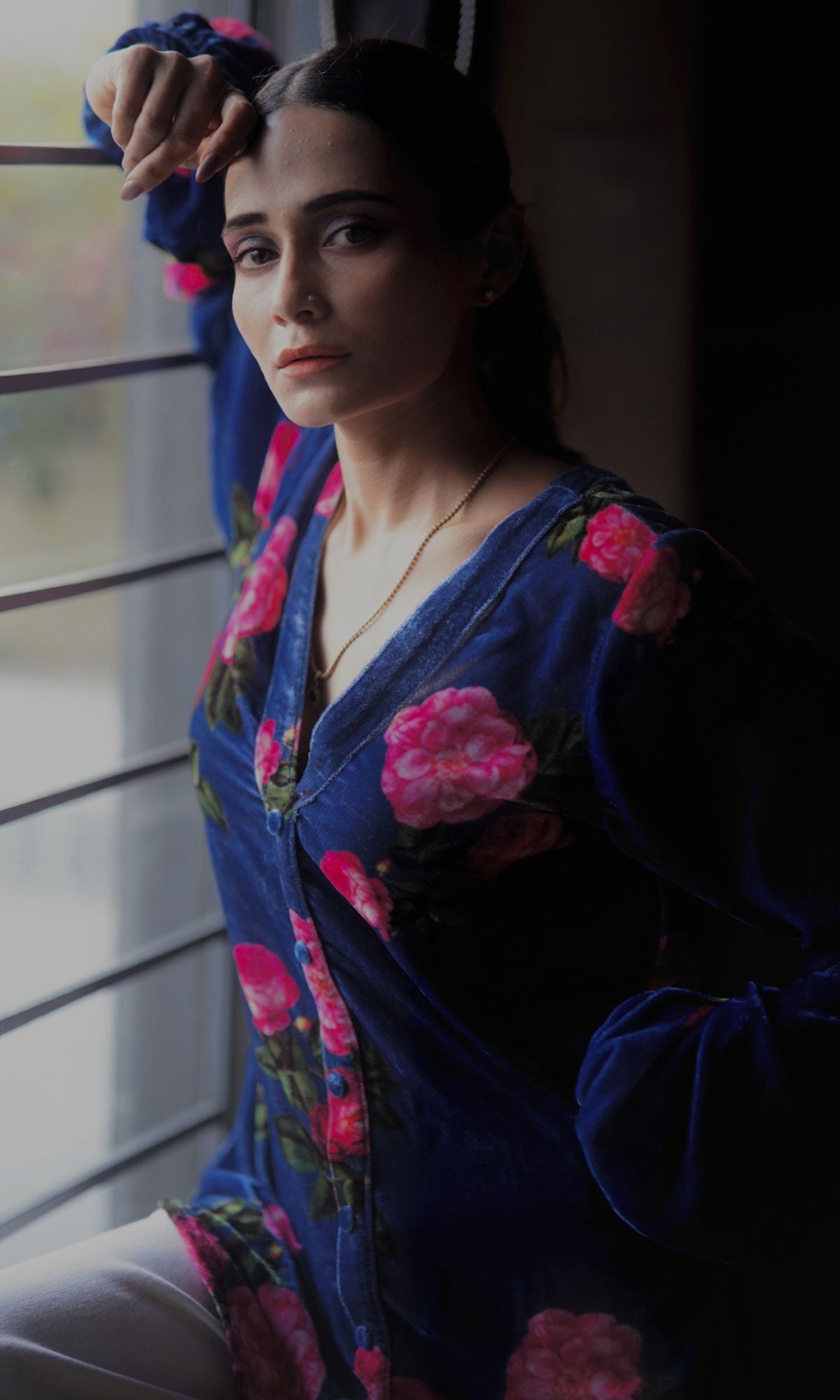 Tina Rathore in Blue Floral Velvet Shirt – Ridhiiee Suuri