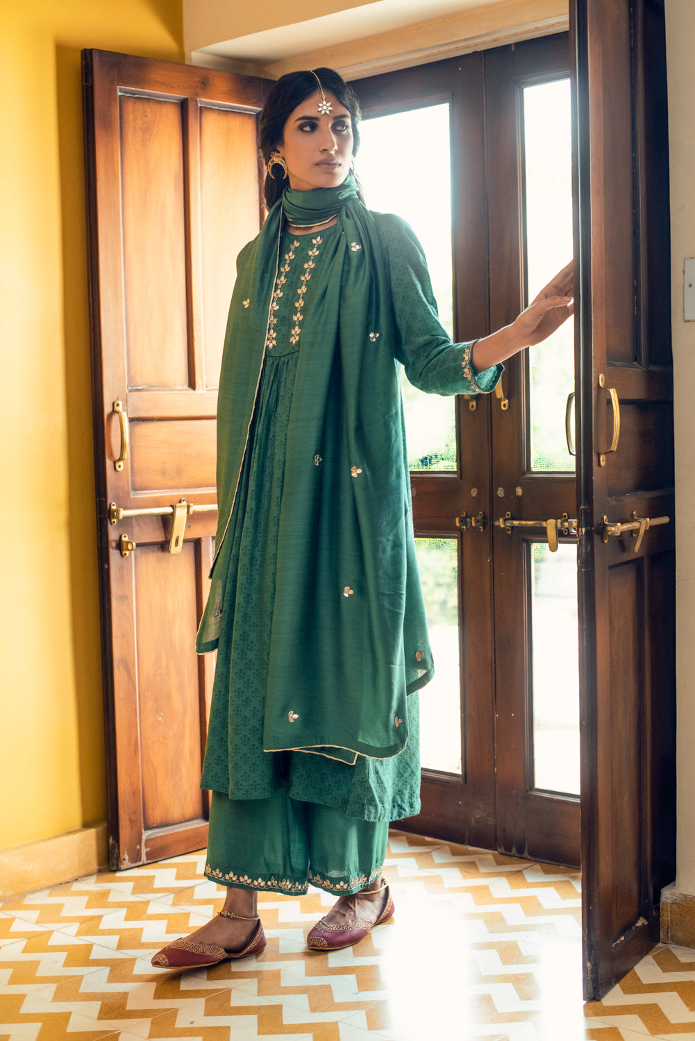 Ridhi Suri AAFREEN GREEN GOTA PATTI YOKE SET OF 3