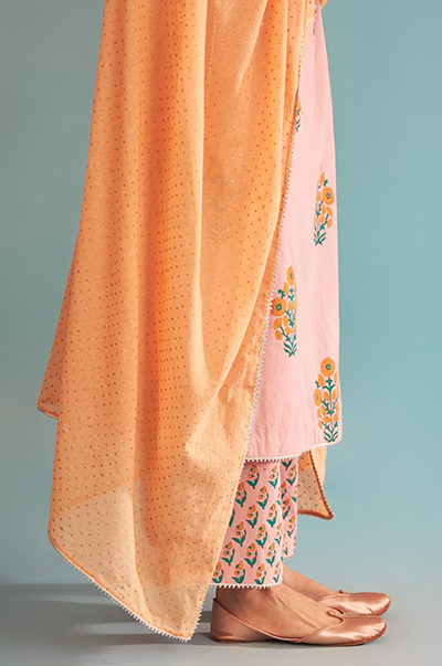 Ridhi Suri Just Cottons Pink straight kurta with palazzo and printed dupatta