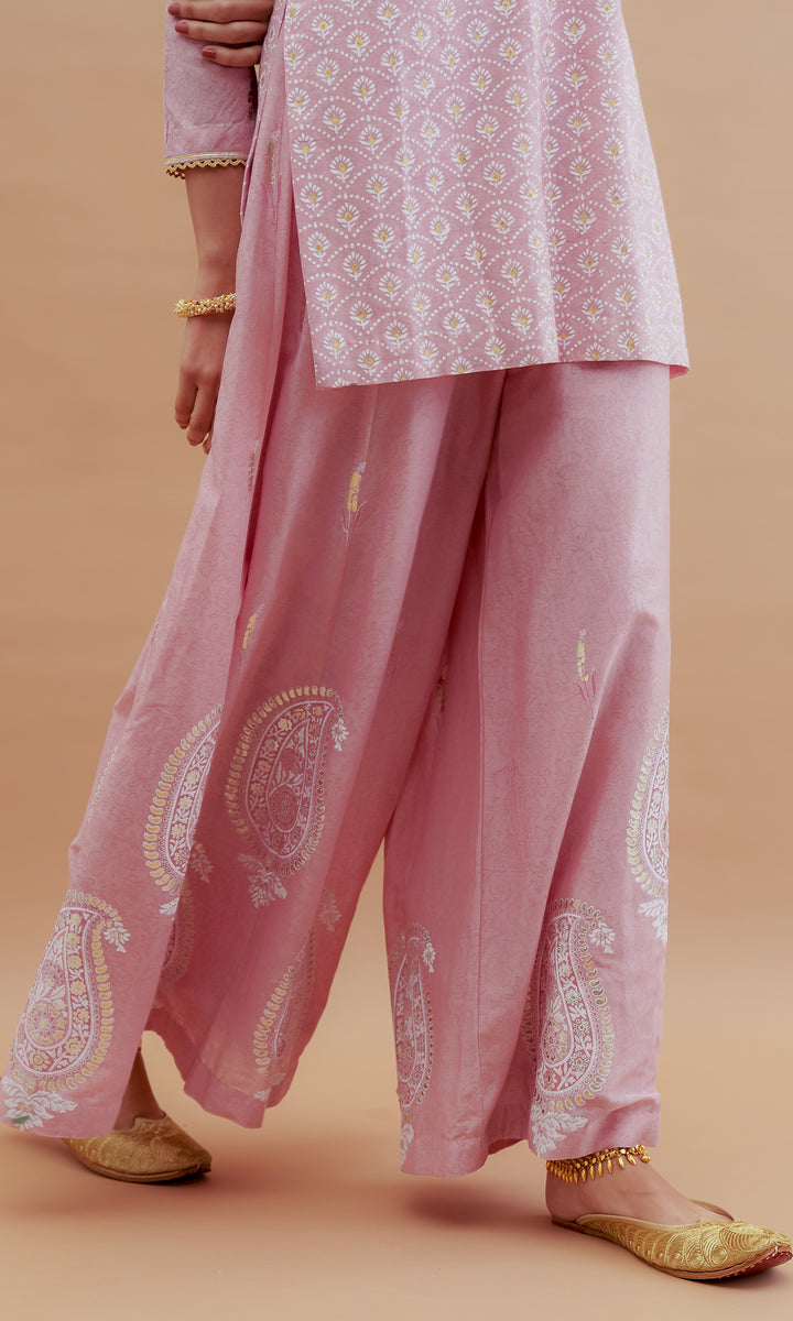 Rumi foils - Dusty Pink block printed kurta with sharara and dupatta - set of 3