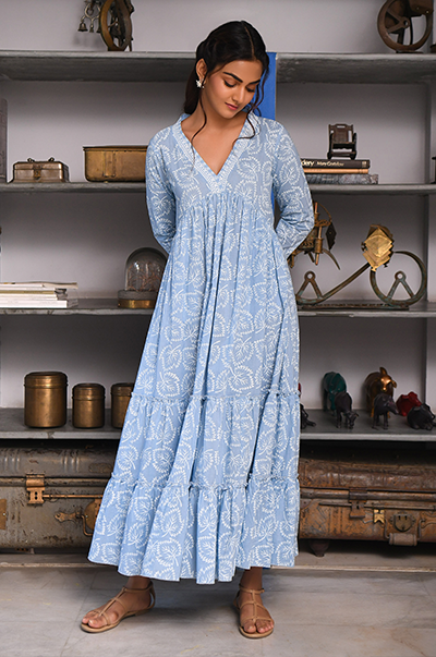 Ridhi Suri Feriha Blue Gathered Dress