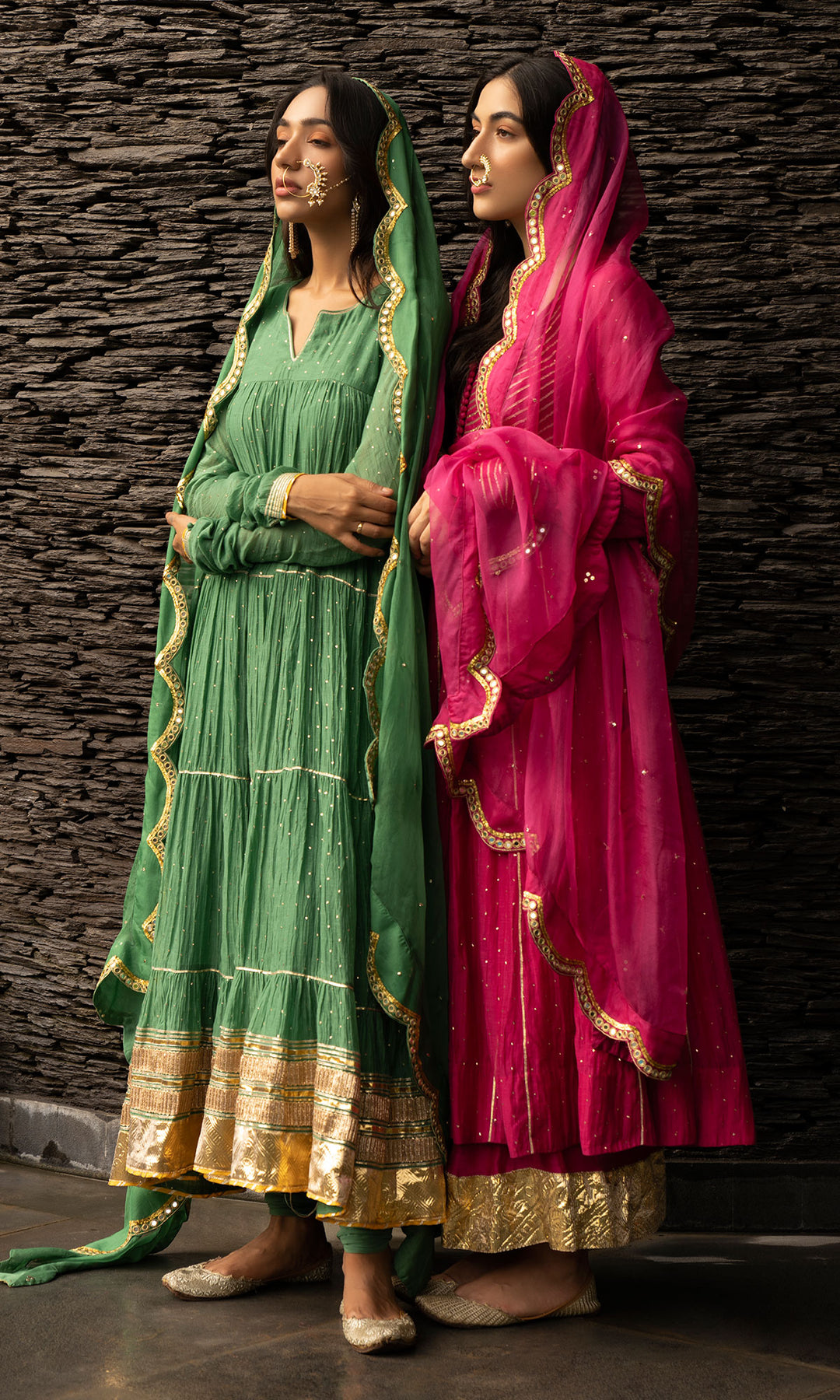 Ridhi Suri Jamaal Rani Pink Mukaish Chanderi Anarkali with Palazzo and Organza Dupatta- Set of 3