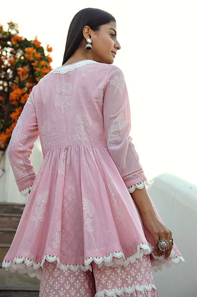 Ridhi Suri Jannat Old Rose Short Kurta with Gharara and Dupatta