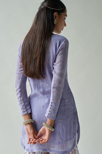 Ridhi Suri Chaand Lilac Kurta with jaal & booti block printed sharara and Dupatta- Set of 3