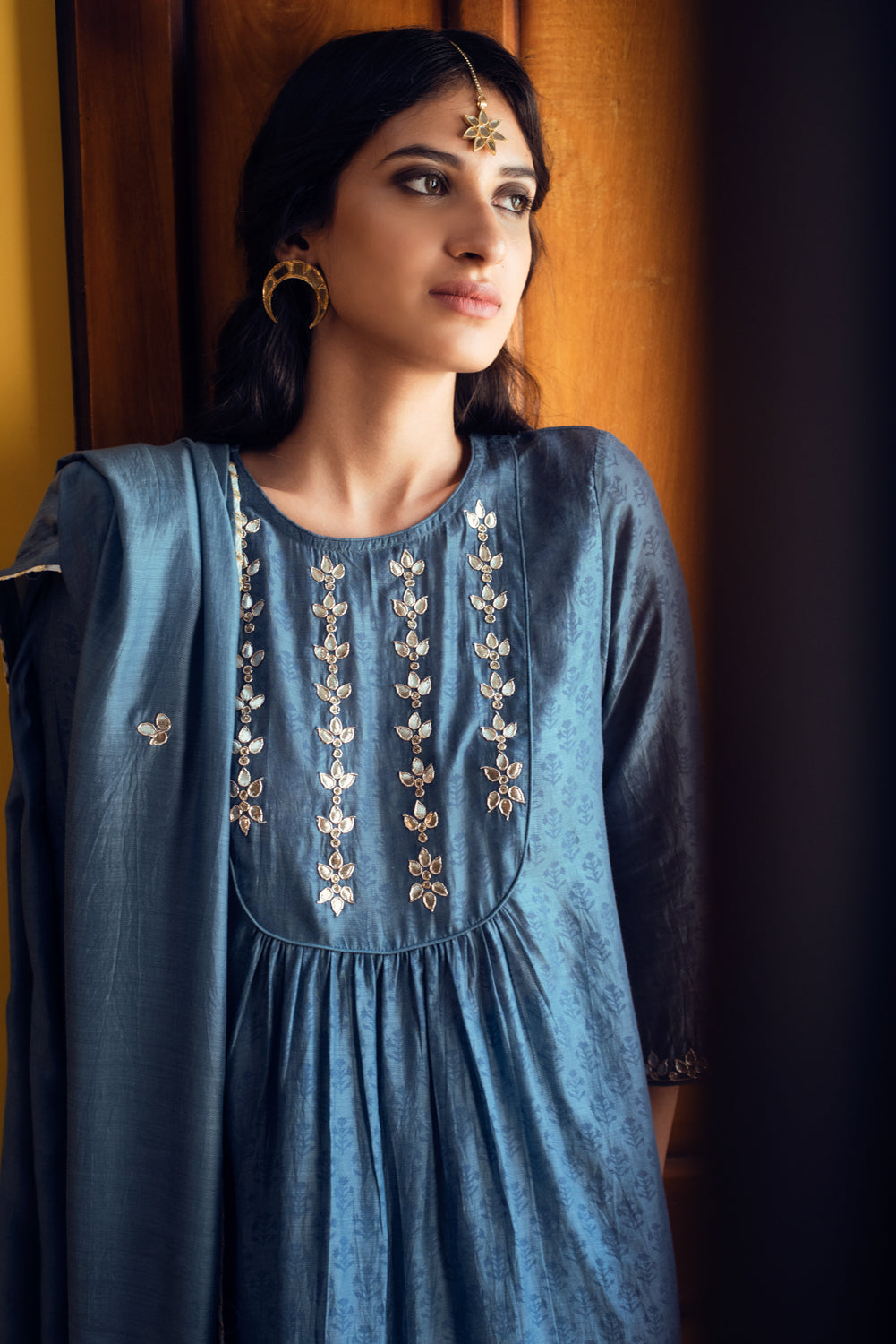 Ridhi Suri AAFREEN GREY BLUE GOTA PATTI YOKE SET OF 3