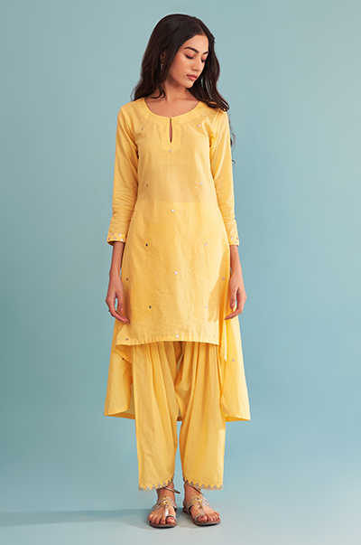 Ridhi Suri Just Cottons Yellow kurta with salwar and marigold dupatta