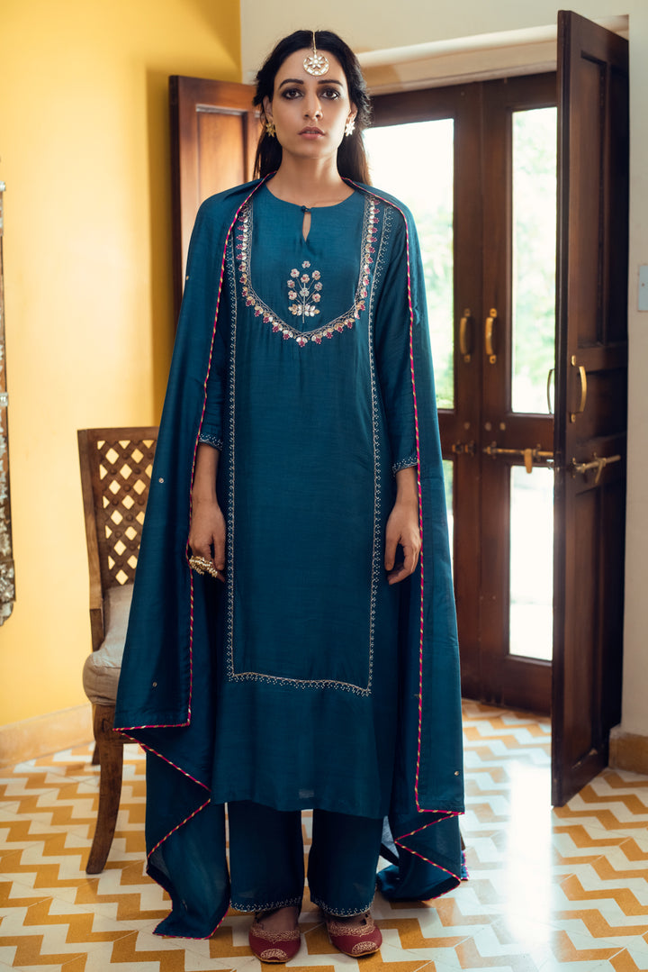 Ridhi Suri AAFREEN TEAL GOTA PATTI PANEL SUIT SET OF 3