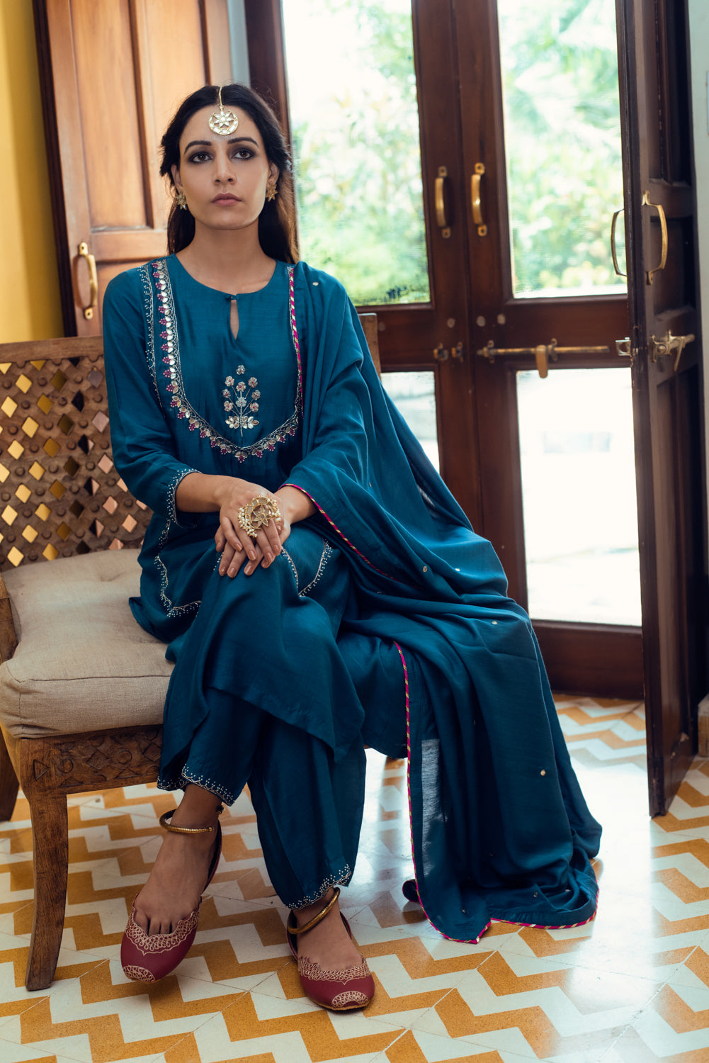 Ridhi Suri AAFREEN TEAL GOTA PATTI PANEL SUIT SET OF 3